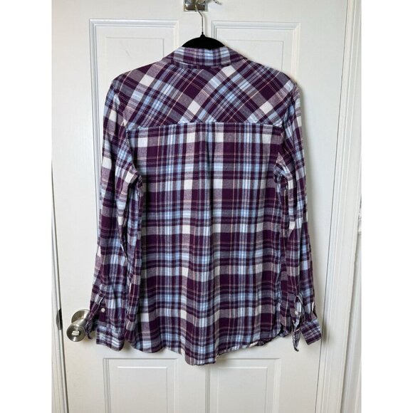 Le Tigre Women’s Button Up Plaid Purple Blue White Soft Flannel Size Large - Picture 2 of 11